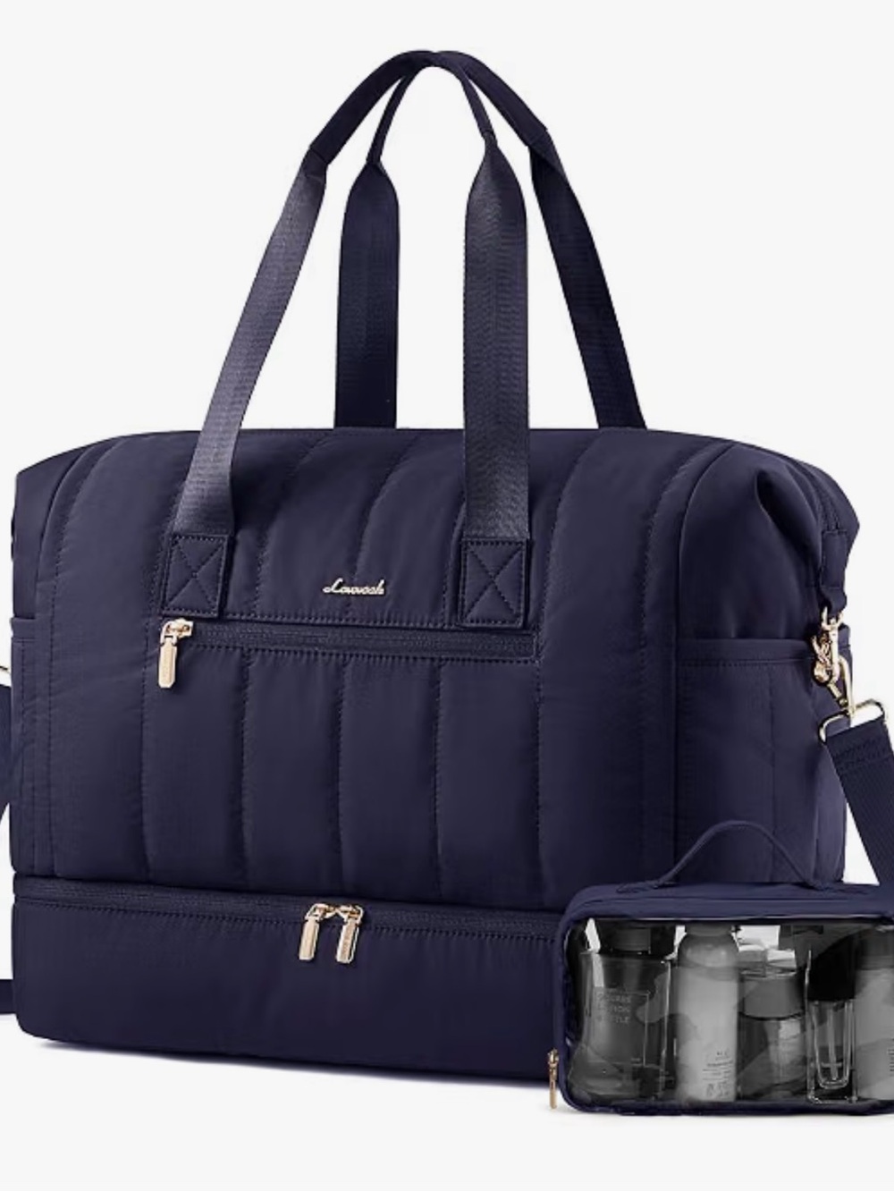 Lavish Navy Quilted Travel Weekender Duffel with Clear Toiletry Pouch